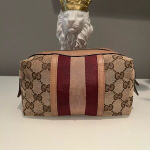 Gucci Tan and Burgundy Monogram Pouch